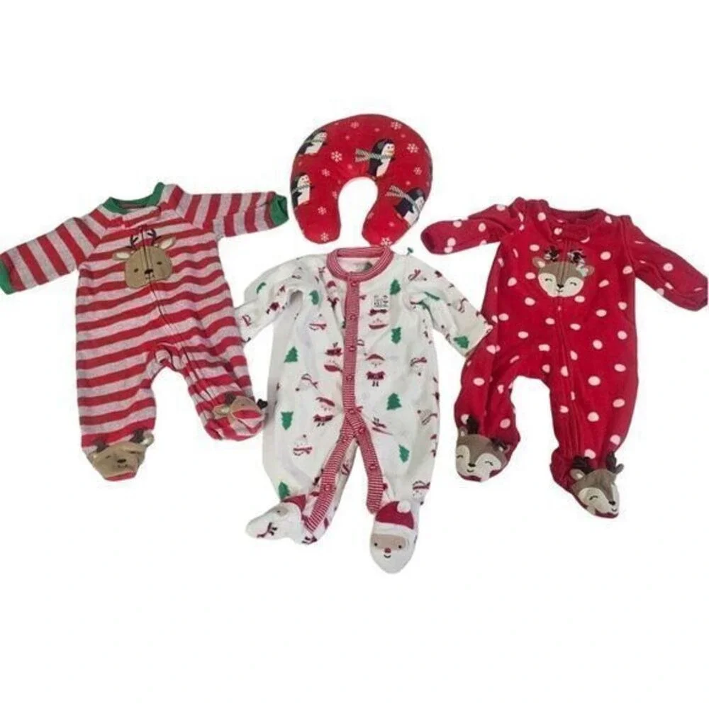Just One You by Carter's Christmas Baby 3 Sleep‎ & Play Pajamas Travel Pillow NB